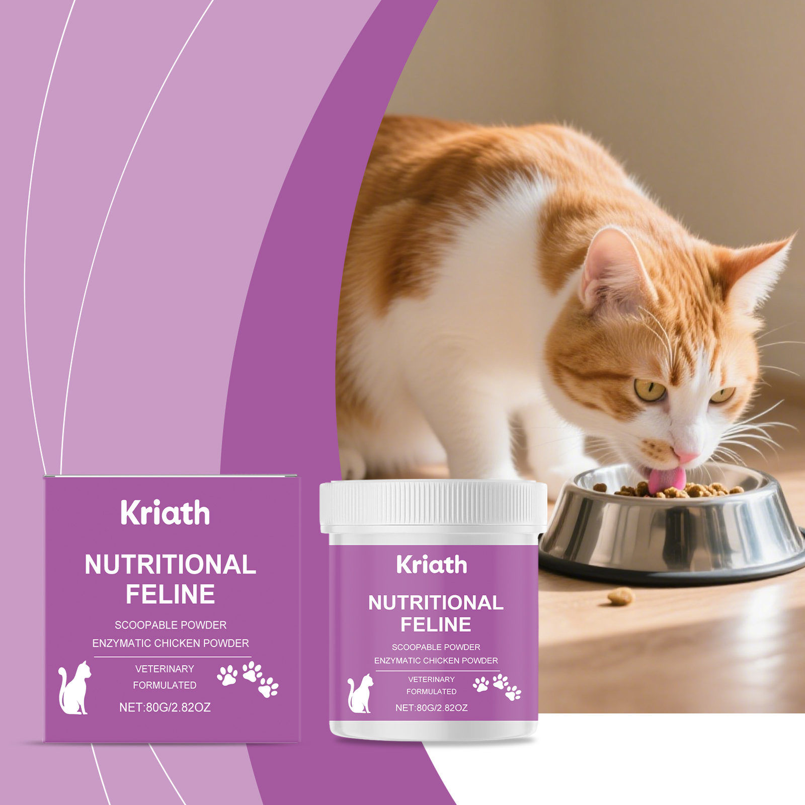 Kriath Feline Nutritional Scoopable Powder 80g Digestive Enzyme Support for Cats - SKU00038424