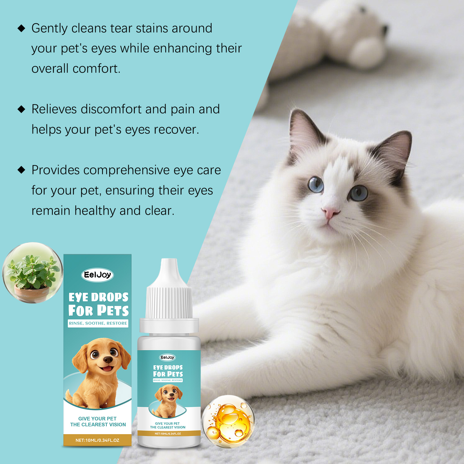 EelJoy Tear Stain Remover 120ml Tear Stain and Eye Comfort Daily Eye Care for Dogs and Cats - SKU00000953 - Image 2