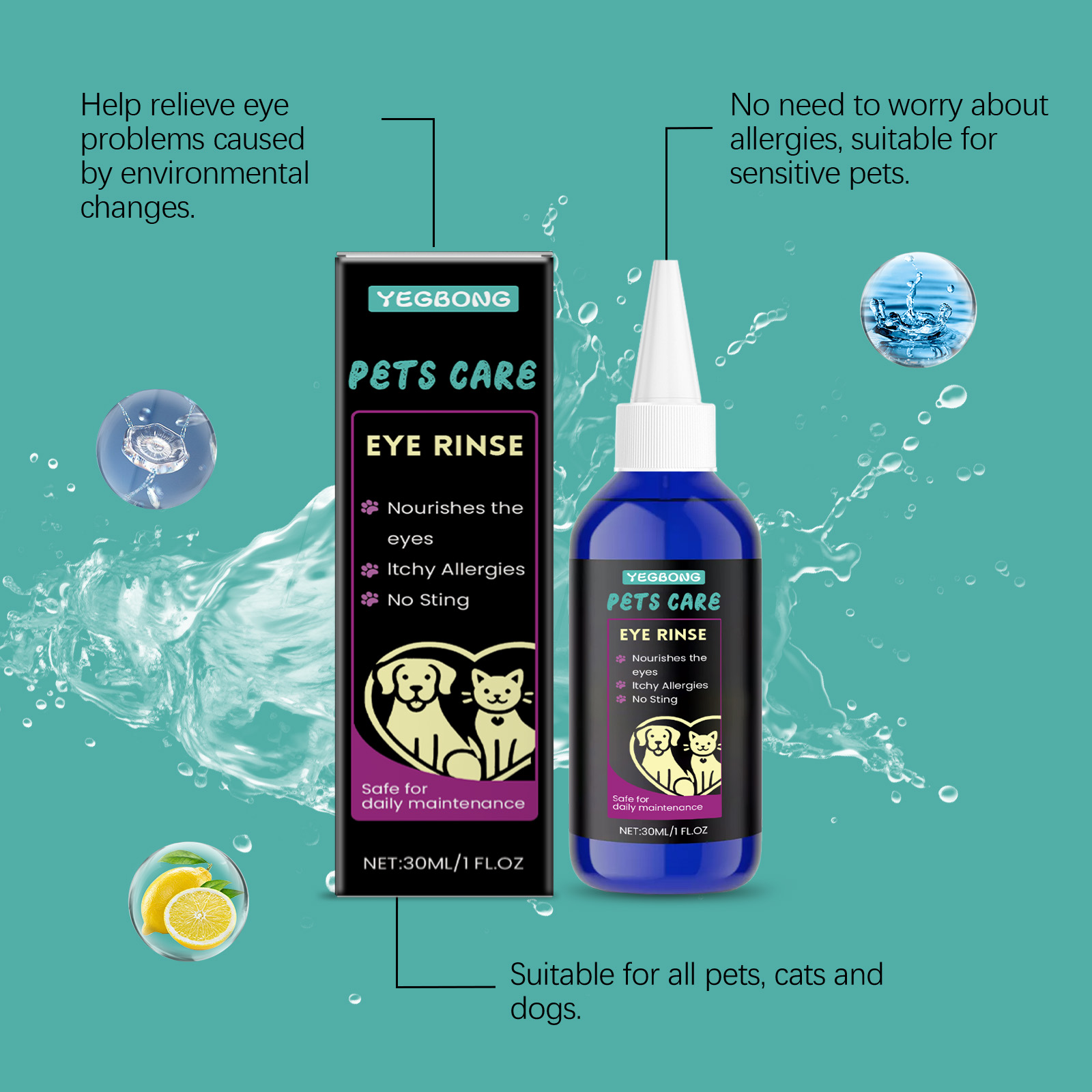Yegbong Eye Drops 120ml Tear Stain & Eye Comfort Daily Eye Care for Dogs & Cats - SKU00030432 - Image 2