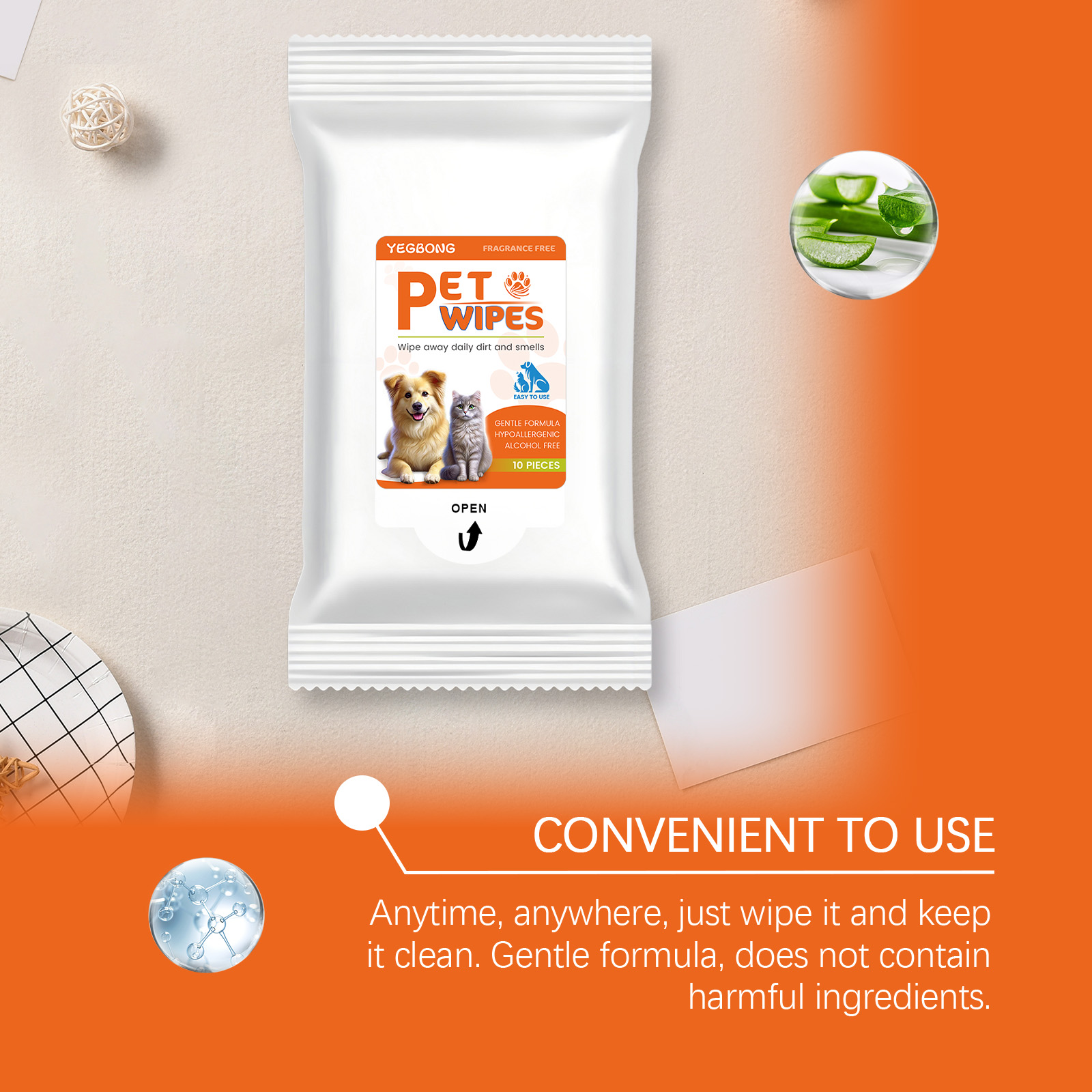 Yegbong Pet Cleaning Wipes 60pcs Tear Stain and Ear Cleaning Support for Dogs and Cats - SKU00030391 - Image 2
