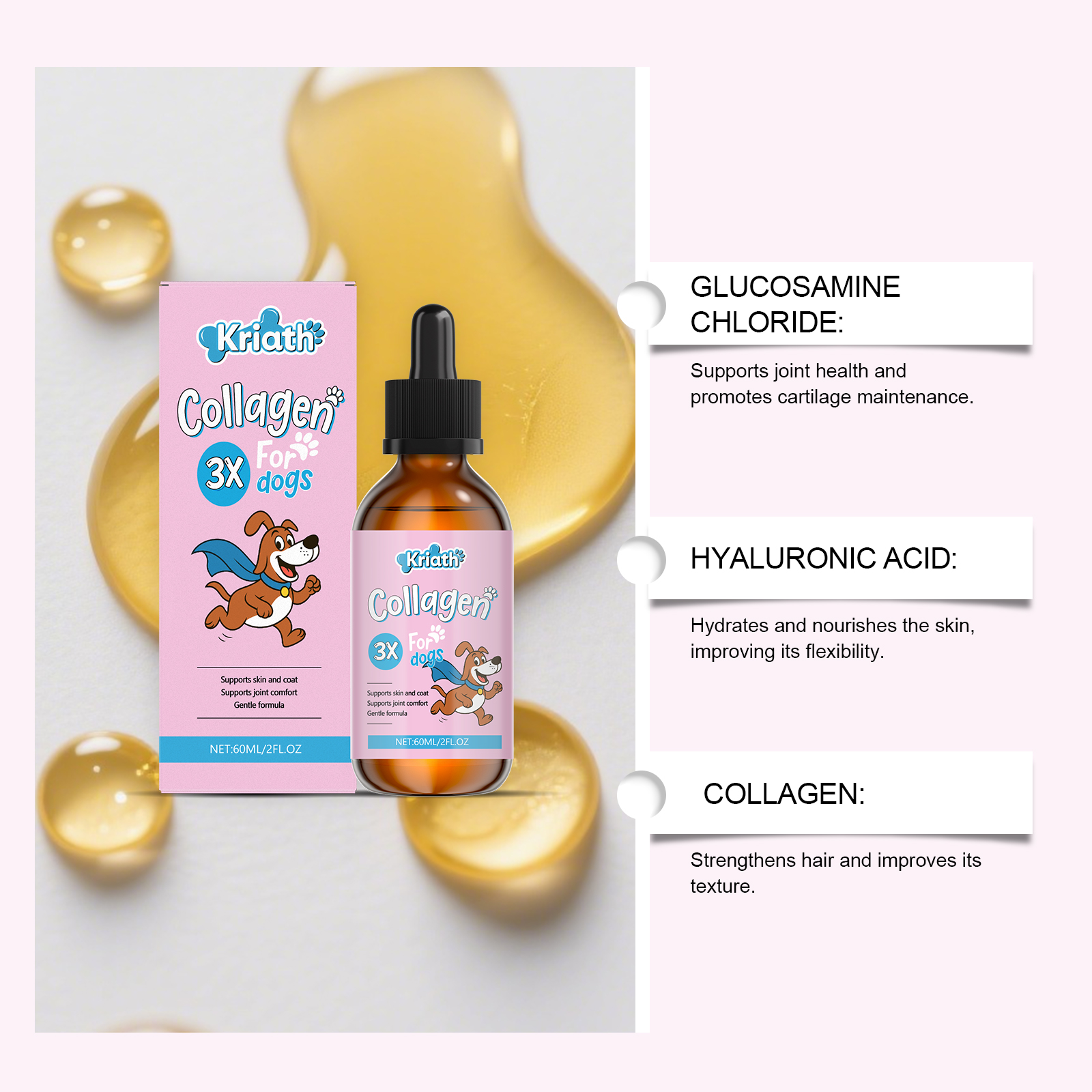 CKCU Glucosamine and Collagen Drops 60ml Joint and Skin Support Daily Pet Care for Dogs and Cats - SKU00039406 - Image 2